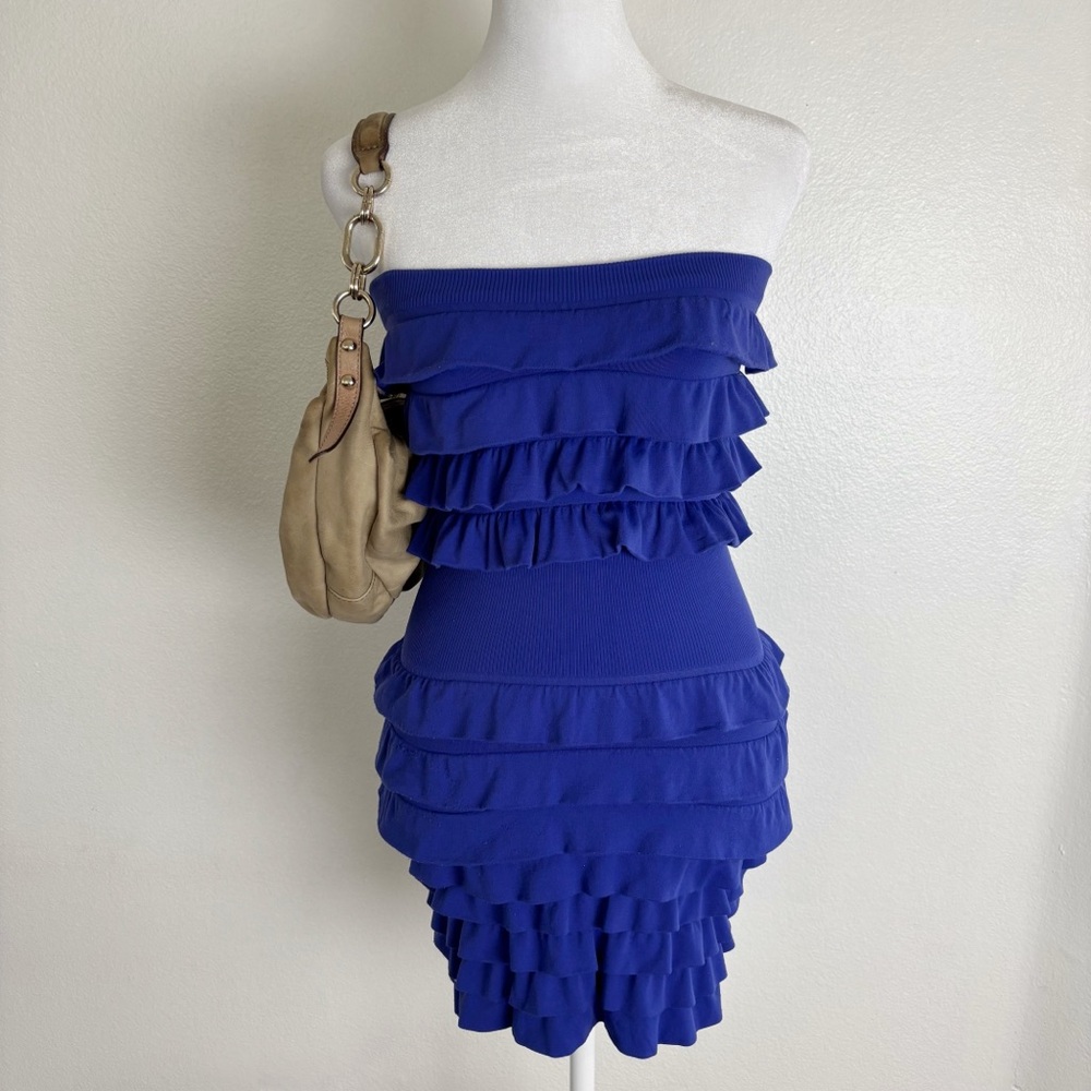 Bebe Strapless Ruffle Bodycon Mini Dress | Bright Cobalt P/S